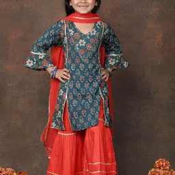 Here&Now X Kinder Kids Girls Floral Printed Regular Pure Cotton Kurta Set With Dupatta-picture-29