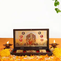 INTERNATIONAL GIFT Gold-Toned Mata Laxmi Charan Paduka Box Religious Pooja Essentials-image-14