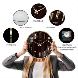 RANDOM Brown Printed Silent Analogue Contemporary Wall Clock image 5