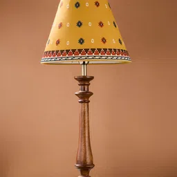 Fabindia Yellow Textured Cotton Bell Shaped Table Lamp-image-0