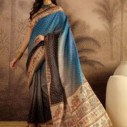 Sangria Bandhani Printed Zari Saree With Unstitched Blouse Piece image 3