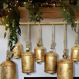 highbix Rustic Handmade Christmas Jingle Cowbells Complete Set Large XL Bells with Metal Hanging Rod image 4