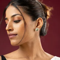 VIRAASI Radiant Rhodium-Plated Emerald Crystals Studded Square Studs Earrings image 1