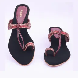 Anouk Women Maroon Velvet Block Heel Sandals image 4