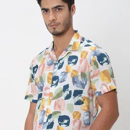 Mufti Men Cuban Collar Abstract Printed Cotton Slim Fit Casual Shirt image 3