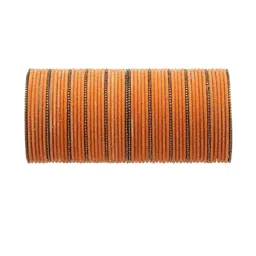 Guddan Set of 60 Peach & Golden Metal Velvet Bangle Set-image-36
