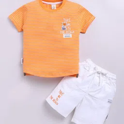 KIDZELLO Boys Striped Round Neck Pure Cotton T-shirt With Shorts-picture-44