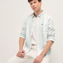 THE BEAR HOUSE Men Slim Fit Vertical Striped Button-Down Collar Cotton Casual Shirt-image-71