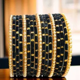 Qufrozy Set Of 10 Black Glass Artificial Stones Bangle-picture-25