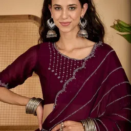 Sangria Embroidered Saree With Unstitched Blouse image 3
