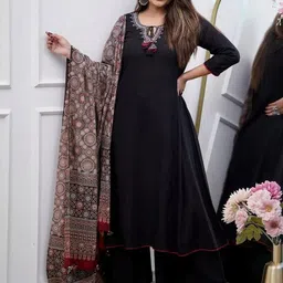 CaniBani Women Ethnic Motifs Regular Thread Work Chanderi Silk Kurta with Palazzos & With Dupatta image 5