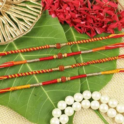 Asthetika Set Of 4 Rudraksha Beaded Traditional Rudraksha Rakhis With Roli Chawal-picture-58