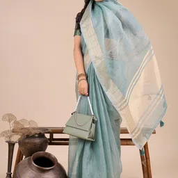 Astita Striped Woven Design Zari Organza Saree with Blouse Piece image 5