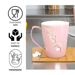 Kraftlik Handicraft Pink & White Handcrafted and Hand Painted Printed Ceramic Glossy Mugs Set of Cups and Mugs image 4