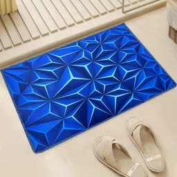Elanza Pack Of 1 Blue Geometric Printed Anti-Skid Microfiber Bath Rugs-image-23
