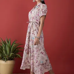 Anouk Floral Printed Pure Cotton A-Line Midi Ethnic Dress image 2