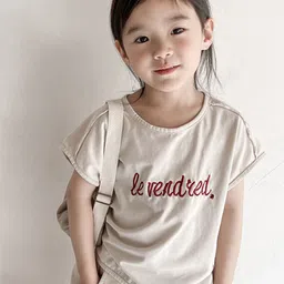 LULU & SKY Girls Typography Extended Sleeves Raw Edge T-shirt-picture-33