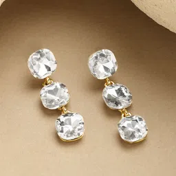 Rubans 18K Gold Plated Crystals Studded Square Drop Earrings-picture-17