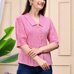 Gunatva Traders Solid Shirt Collar Cuffed Sleeves Shirt Style Top image 2