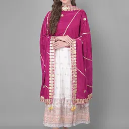 A R SILK DUPATTA HUB Floral Embroidered Gotta Patti Velvet Dupatta-picture-20