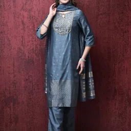 Shree Women Floral Printed Regular Liva Kurta with Trousers & With Dupatta image 4