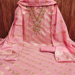 LeeliPeeri Designer Ethnic Motifs Embroidered Zari Unstitched Dress Material image 4