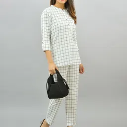 Anouk Rustic Checked Mandarin Collar Pure Cotton Tunic With Trouser image 3