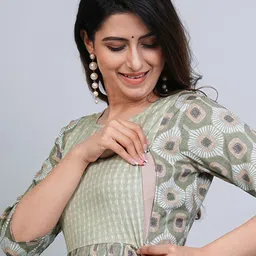 HETSA Women Floral Printed Thread Work Floral Maternity Anarkali Kurta image 5