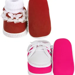 NESKA MODA Unisex Kids Pack Of 2 Cotton Butterfly Frill & Lace Booties image 4