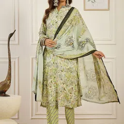 Anouk Women Floral Printed A-Line Kurta with Trouser & Dupatta-image-23
