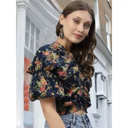 STYLECAST X KASSUALLY Women Floral Printed Puff Sleeves Blouson Crop Top image 5