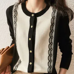 StyleCast Women Colourblocked Long Sleeve Lace Details Cardigan-image-20