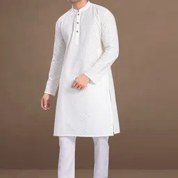 DIVISIVE Men Floral Embroidered Regular Thread Work Kurta with Pyjamas-picture-31