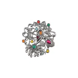 I Jewels Silver-Plated Kundan-Studded Oxidised Finger Ring-picture-30