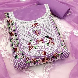 BlissFlair Floral Embroidered Thread Work Unstitched Dress Material-image-2