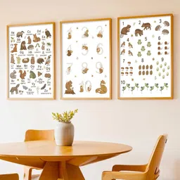 WALLLANE White & brown Wooden 3 Pieces Cartoon Art Rectangle Wall Arts-43cmx33cm-picture-13