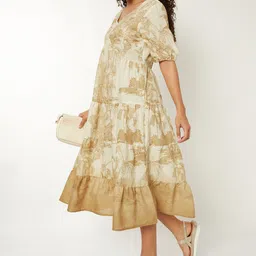 max Tropical Print Puff Sleeve A-Line Midi Dress image 5