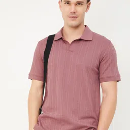 max Men Self Design Polo Collar Cotton T-shirt-image-6