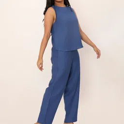 dhaaga Linen Round Neck Top With Trousers Co-Ords Set image 5