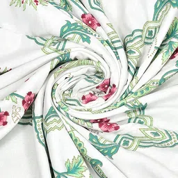 BELLA CASA 5 Piece Green & Off White Cotton Double King Superfine Bedsheet with 2 Pillow image 3