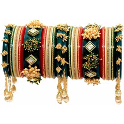 Zindura Set Of 2 Gold-Plated Stone Studded & Pearls Beaded Chuda Bangles-picture-15