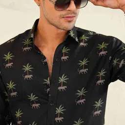 Eleven Brothers Floral Printed Spread Collar Linen Shirt-image-79