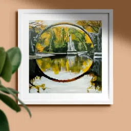 saffron art gallery Yellow The Bridge Canvas Original Wall Painting image 1