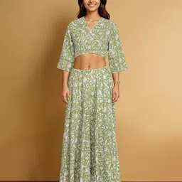 Taneira Floral Block Printed Ready to Wear Pure Cotton Lehenga & Choli-image-15