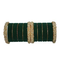 Fashionzara Set Of 58 Gold-Plated Stone-Studded & Beaded Bangles-picture-17