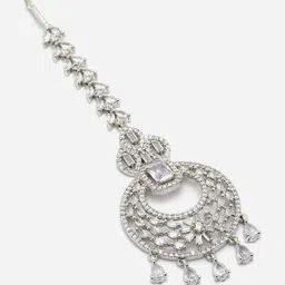 ZENEME Rhodium Plated American Diamond Studded Maang Tikka image 2