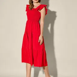 CORSICA Smocked Cherry Red Fit & Flare Maxi Dress image 4