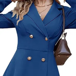 StyleCast Solid Blue Shirt Collar Knee Length Dress image 3