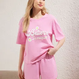 Trendyol Women Typography Printed Pure Cotton Night suit-picture-14