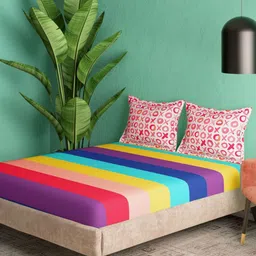Portico Liberty Threads Yellow Abstract Cotton 144 TC Super King Bedsheet Set-2.74mX2.74m-picture-12